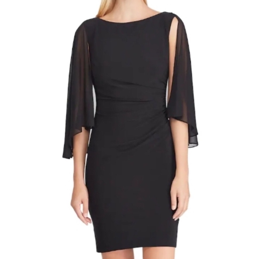 CHAPS Black Dress Medium NWT Chiffon Cape ❤️❤️